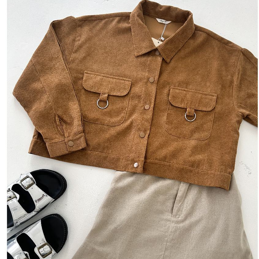 Crop Outer | Jacket Corduroy Crop Korean Look