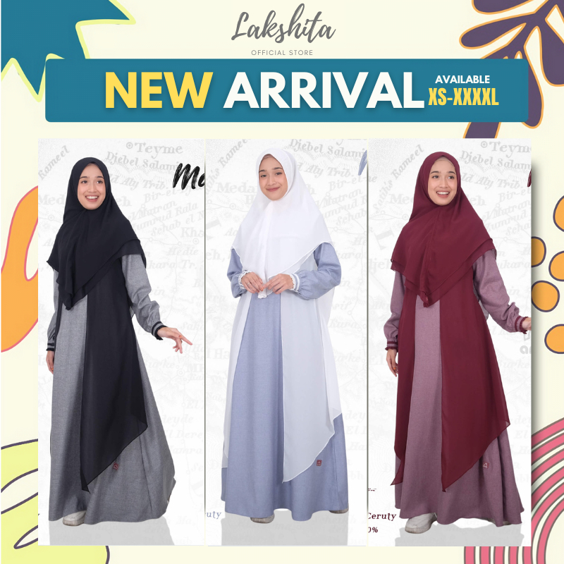 Baju Gamis Wanita Dewasa Remaja Dress Muslim Lebaran 2024 Model Terbaru Warna Kombinasi Navy Maroon Putih Original Arra