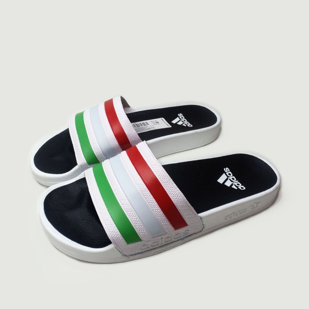 Sandal Casual Slide Adidas pria wanita tipe selop Putih Insol hitam motif garis Merah Putih Hijau