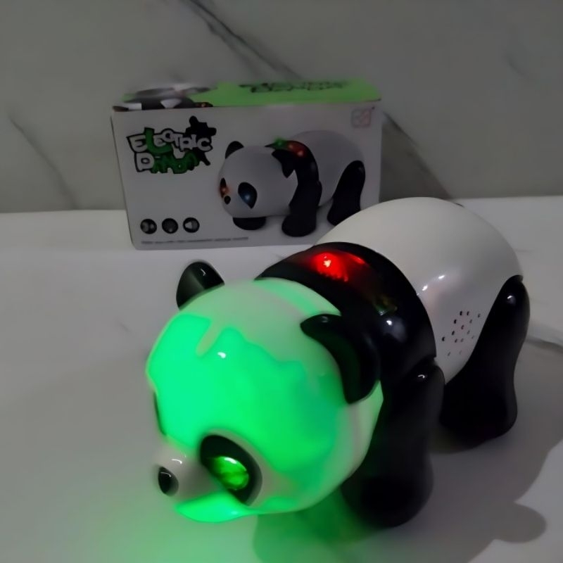 Mainan Hewan Panda Jalan ada Lampu Suara - Boneka Binatang Baterai Berjalan Figure Panda Anak Laki E