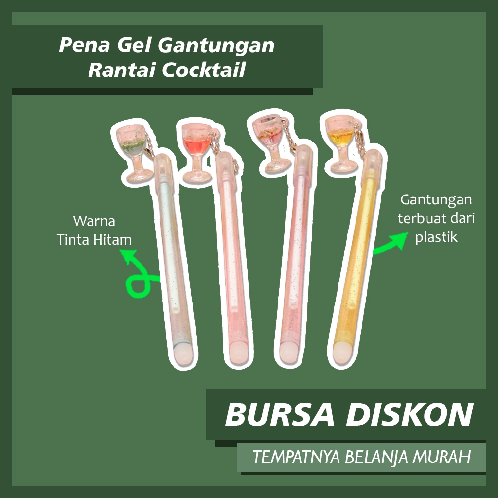 

4 &12 pcs Pena Gel Gantungan Rantai Cocktail Pulpen Gelas Bolpen Bollpoint Tinta Hitam