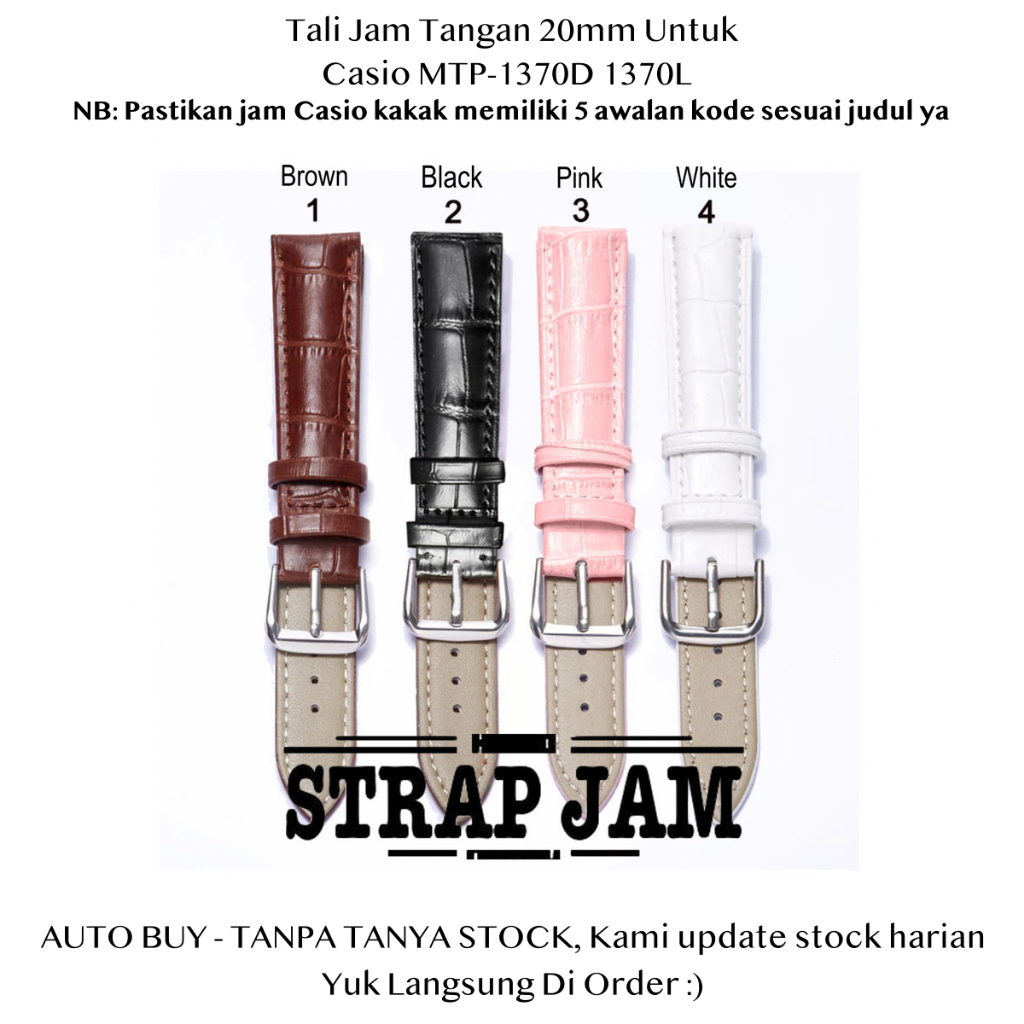 Crocodile 20mm Strap Casio MTP-1370D 1370L - Tali Jam Tangan Kulit