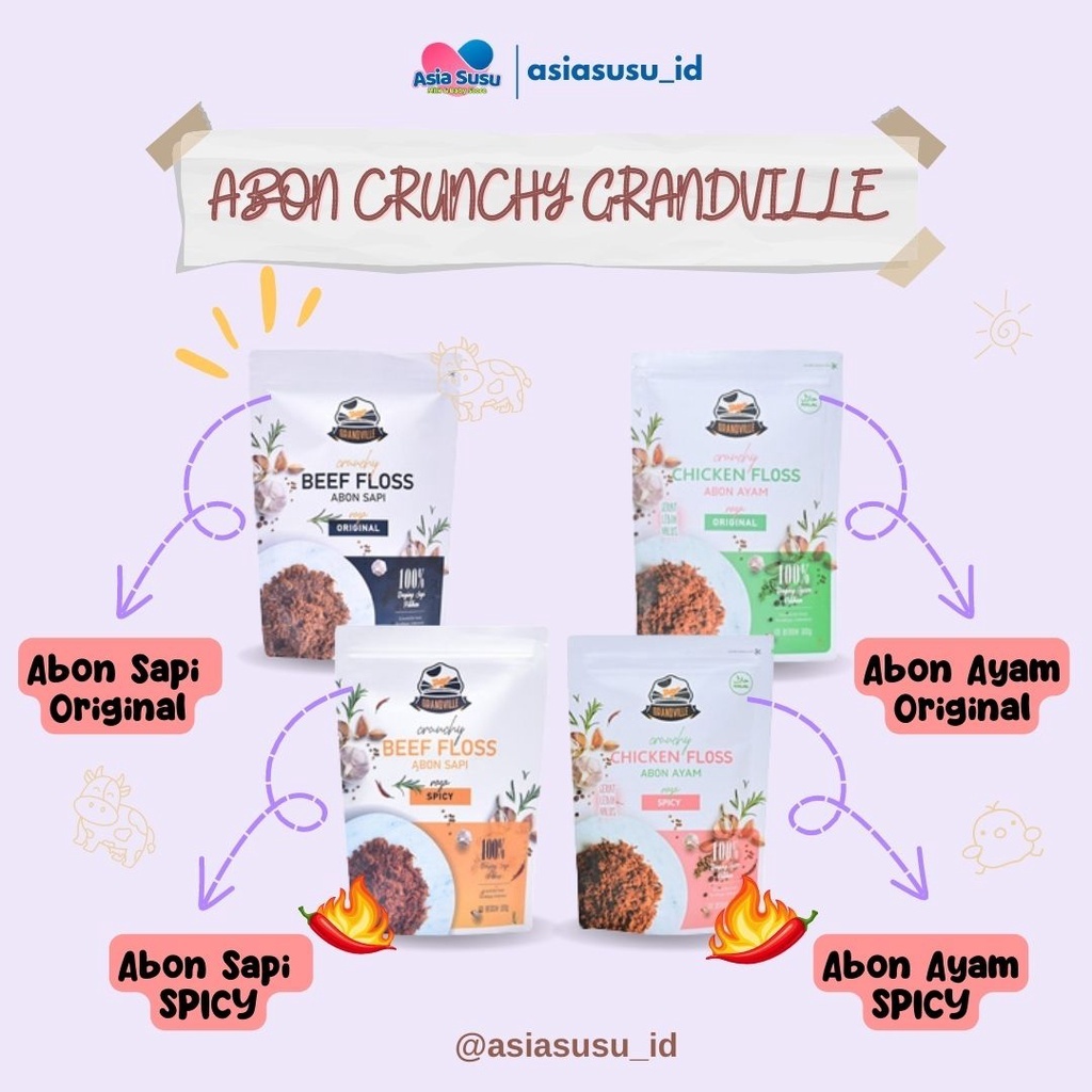 

ABON ANAK CRUNCHY GRANDVILLE / NO MSG HALAL MPASI AYAM SAPI SPICY ORIGINAL 100GR