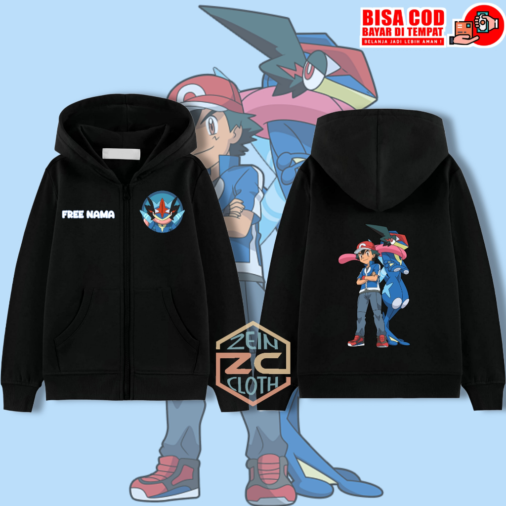 Jaket Zipper Anak Greninja Pokemon / Hoodie Zipper Anak Greninja