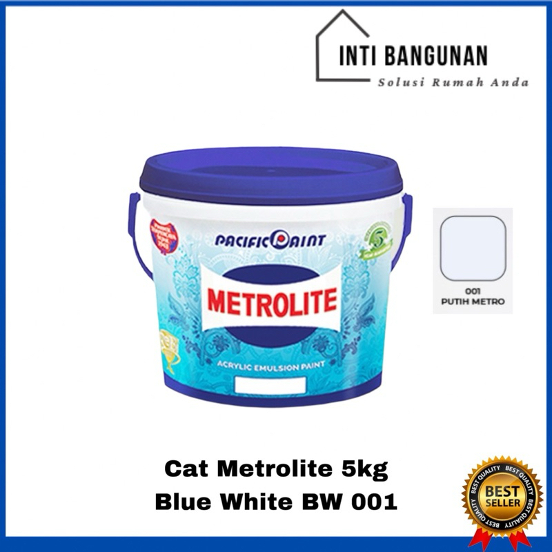 Cat Metrolite 5kg 5 kg 001 Blue White Bw Putih Kebiru-biruan Outih Biru Biru Langit Pasific Paint Cat Tembok / Dinding Rumah Interior Eksterior