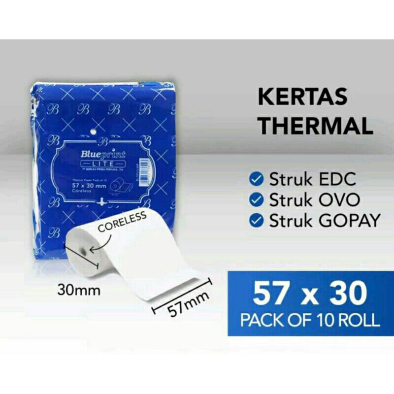 

1Pak Thermal Kertas Kasir Struk 57 x 30 Blueprin Lite TERMAL EDC BRI PPP