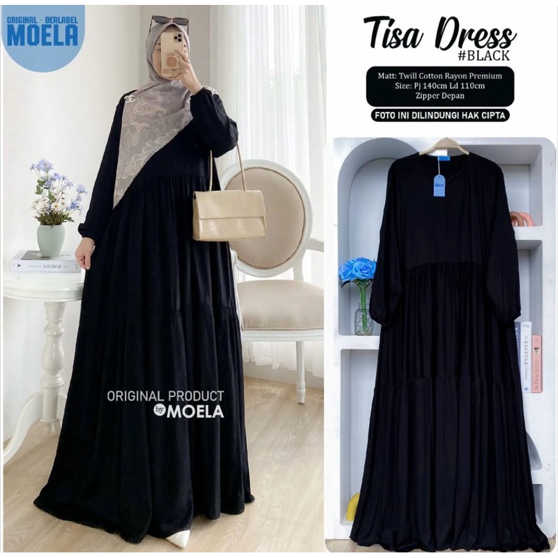 MOELA TISA DRESS POLOS HITAM TWILL RAYON PREMIUM HALUS TEBAL