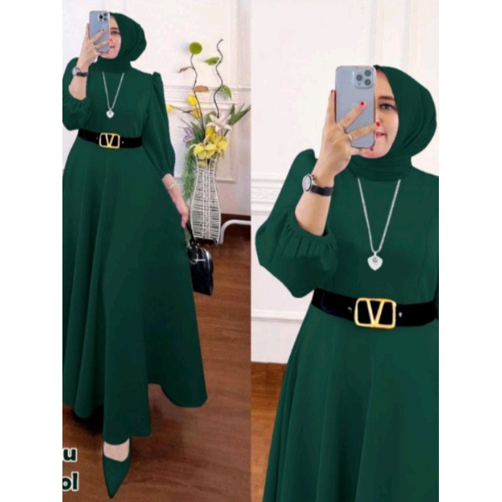 Gamis Sephora-Dres Terbaru Crinkle Airflow Polos-Gamis Kondangan- Maxi Dress Free Belt