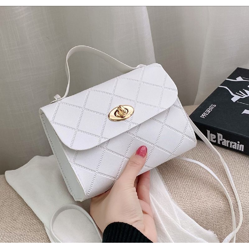 Tas Selempang wanita / Tas Selempang Kecil Portabel belah ketupat / Tas wanita Bahu warna Putih ( Te