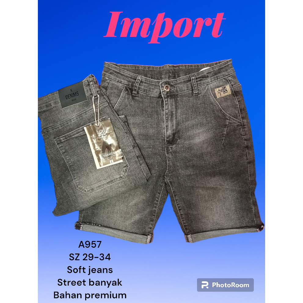 CELANA PENDEK PRIA JEANS IMPORT BAHAN KARET DAN LEMBUT