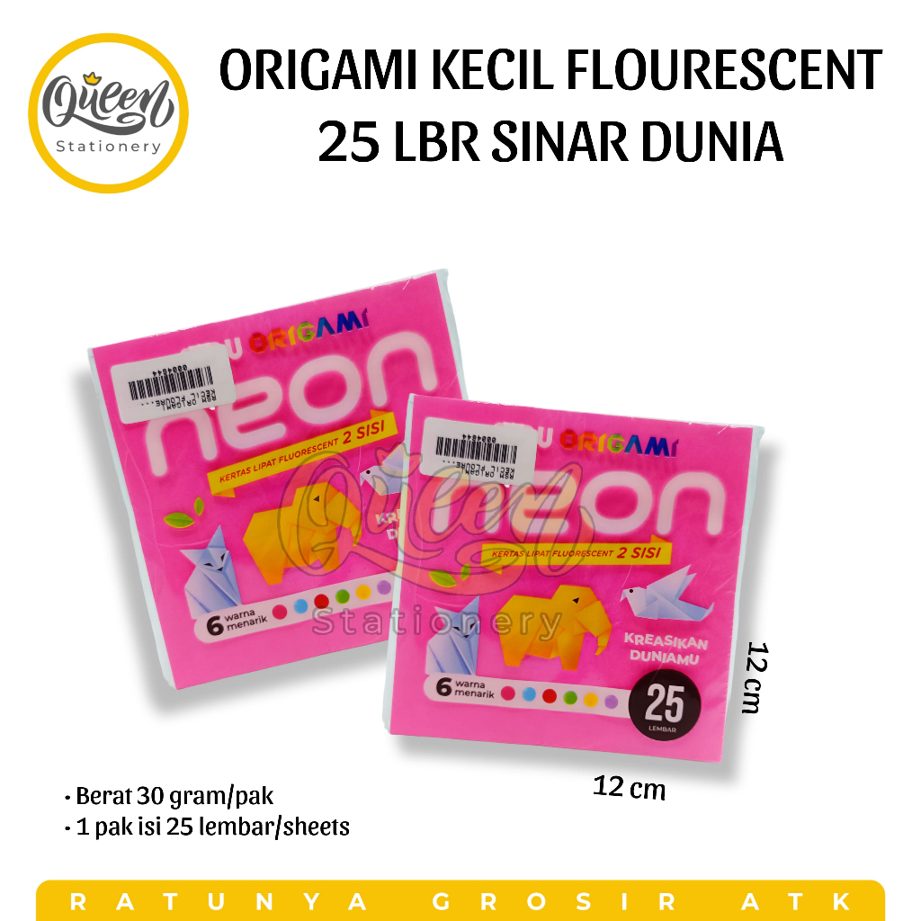 

1 PACK ORIGAMI KECIL FLOURESCENT 25 LBR SINAR DUNIA / KERTAS LIPAT 2 SISI WARNA / DOUBLE SIDE ORIGAMI