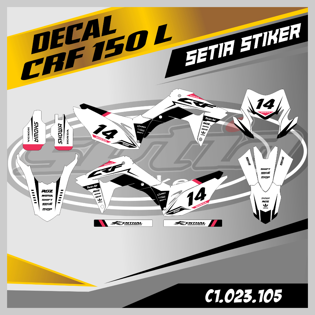 DECAL STIKER CRF 150 L FULL BODY, WARNA PUTIH, SUPERMOTO, TRAIL, DESAIN BEBAS CUSTOM BARU (C1.023.10