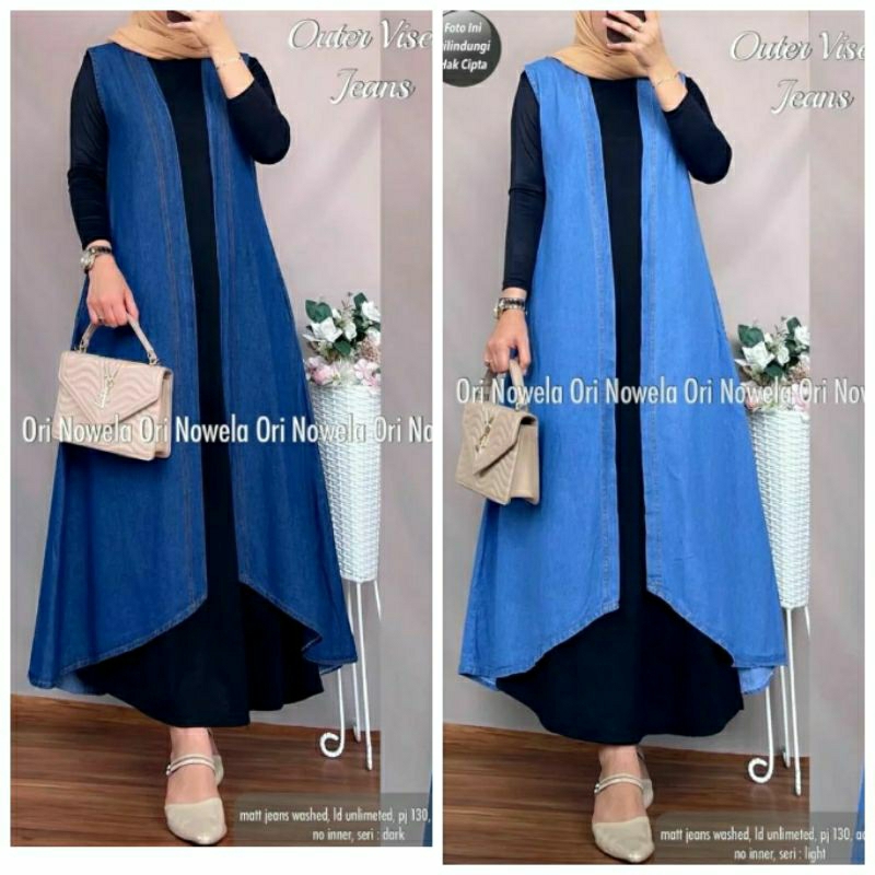 Rompi jeans panjang/outer jeans panjang wanita