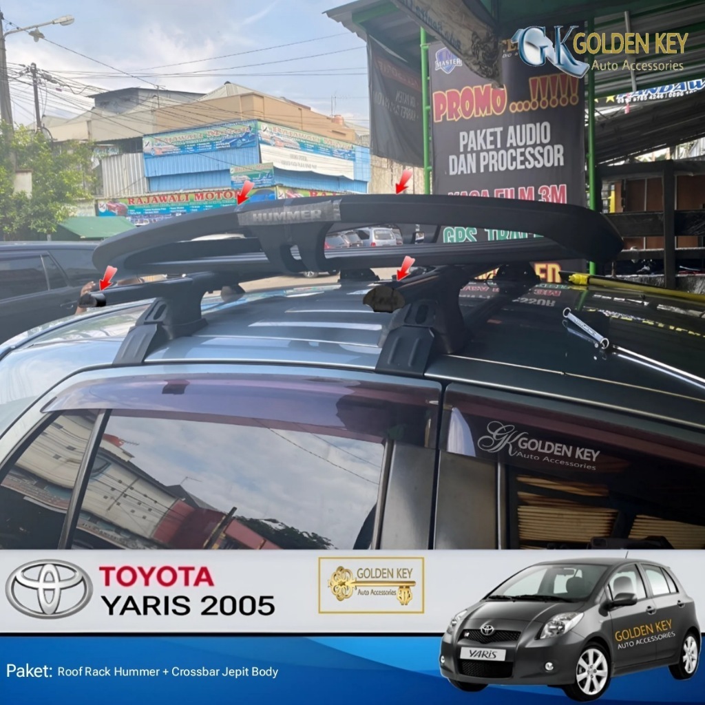 PAKET Yaris 2005 Roof Rack Hummer Small + Crossbar Jepit Body Rak Bagasi Atas Mobil