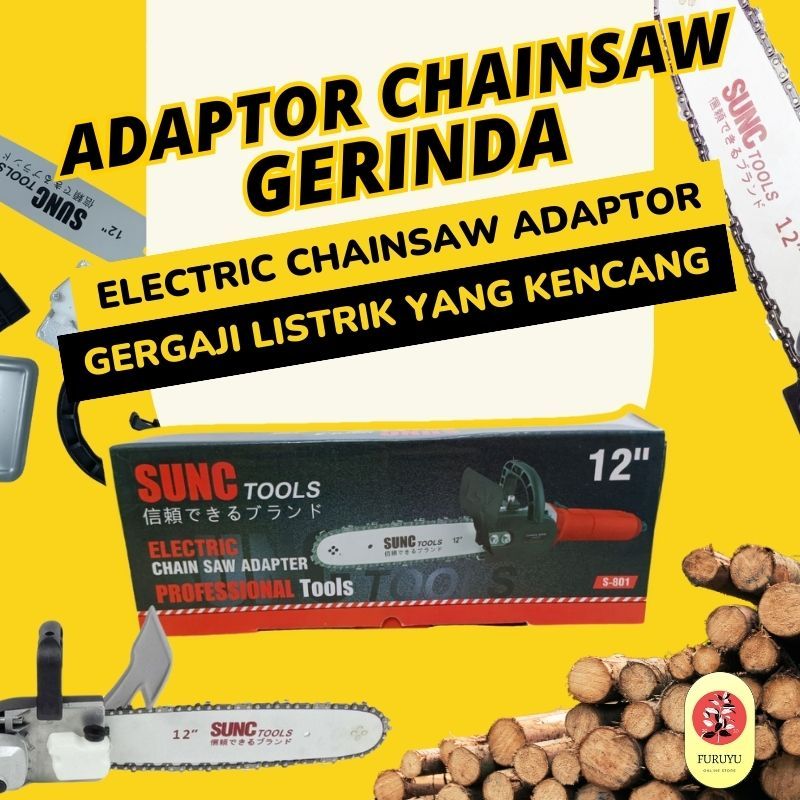 Adapter Adaptor Mini Chainsaw 12 Inch Mini Chain Saw Gergaji Rantai Mesin Gerinda Tangan Portable Genggam Lithium Pemotong Pemangkas Kayu Besi Pohon