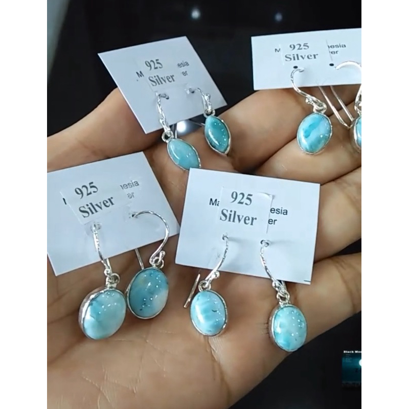 Anting Earrings Perak Silver Bali asli 925 Batu Natural larimar