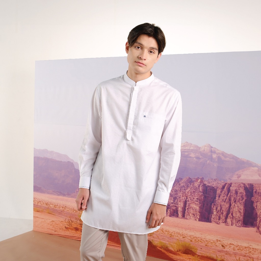 Shafira - Jorgi Menswear - White | Baju Koko Tangan Panjang