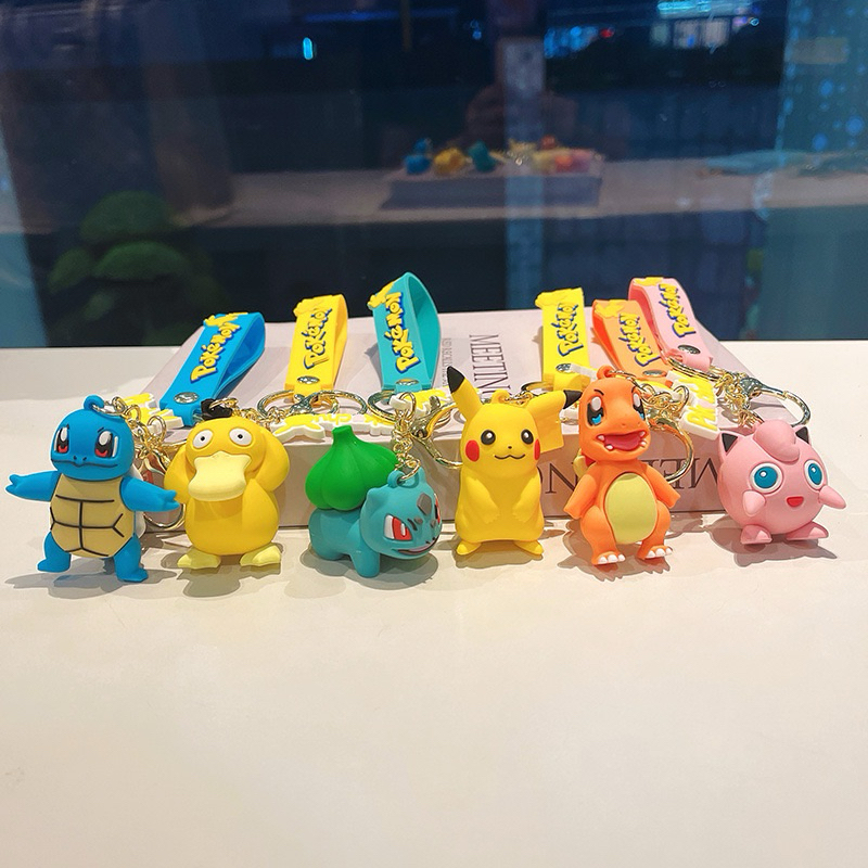 Gantungan Kunci Pokemon Pikachu Charmander Bulbasaur Psyduck Squirtle Jigglypuff Keychain Aksesoris