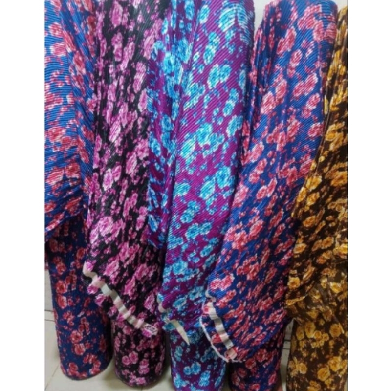 Bahan & Kain Plisket satin Premium Motif Bunga