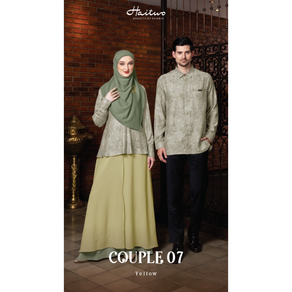 HAITWO Couple Pasangan Lebaran Koko Safir Gamis Shafiyah Yellow Koko Dewasa Lengan Panjang Gamis Sya