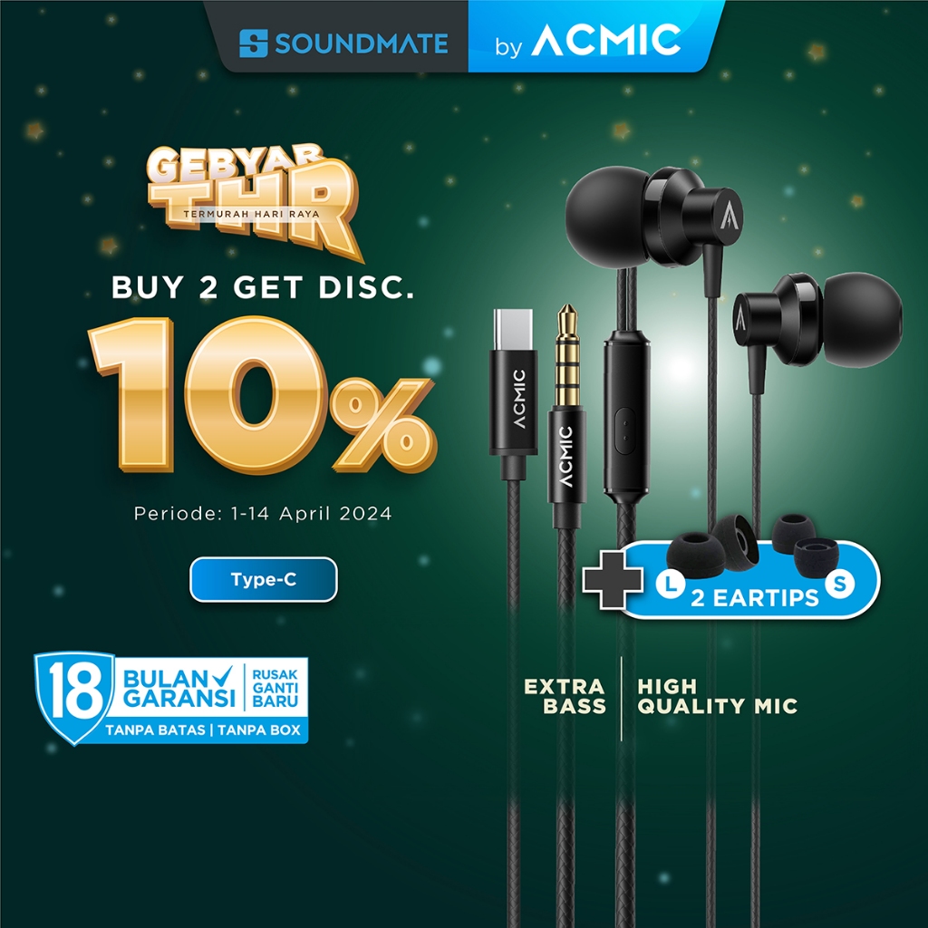 ACMIC PRIME In-Ear Headset Type C Earphone Earbuds Stereo with Mic