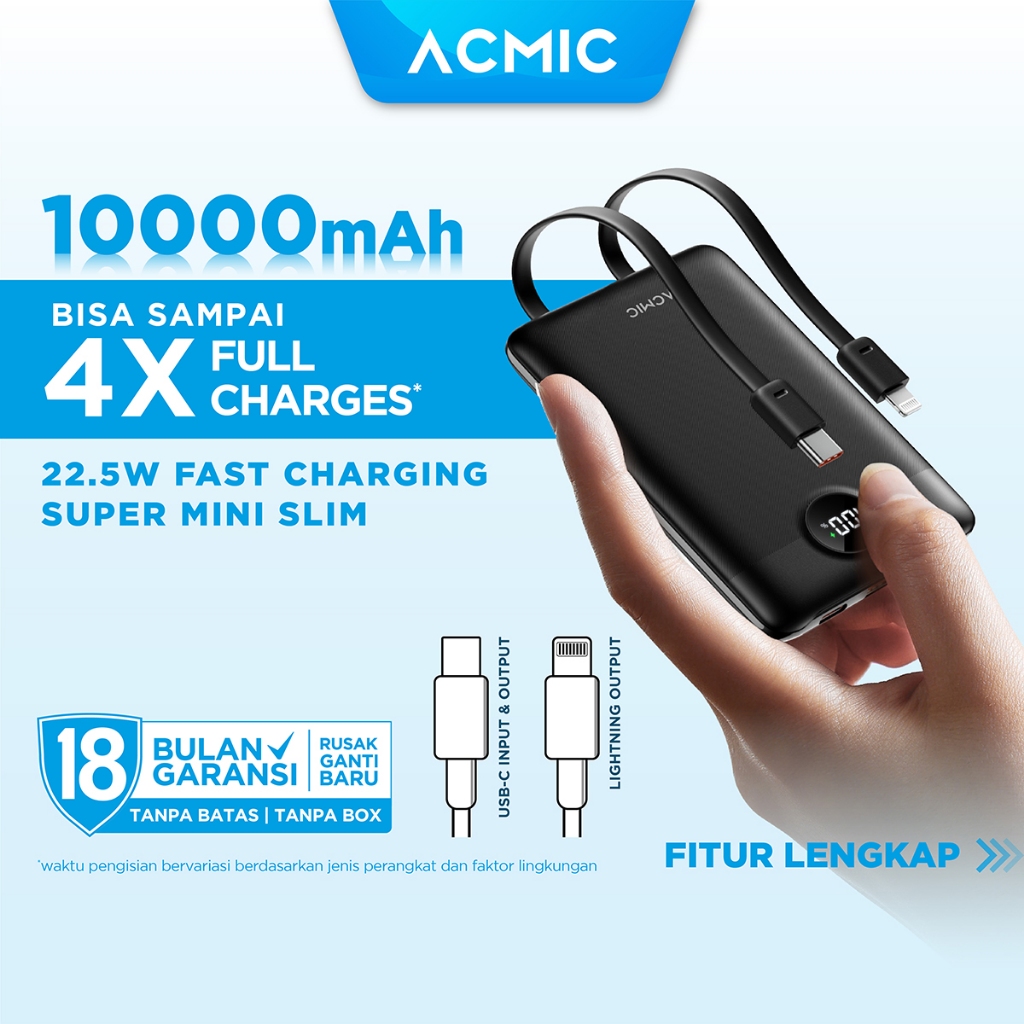 ACMIC DIGISLIM 10000mAh Powerbank Mini Slim 22.5W Fast Charging Type C
