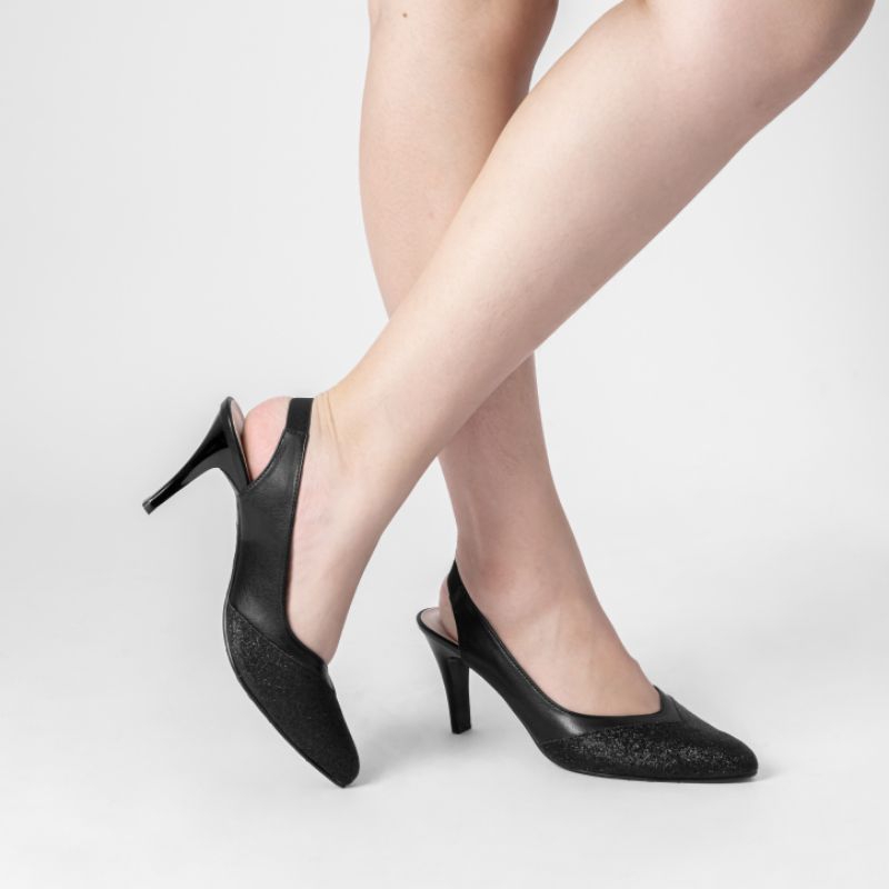 Juliar Heels R0095 Glitter slingback Black