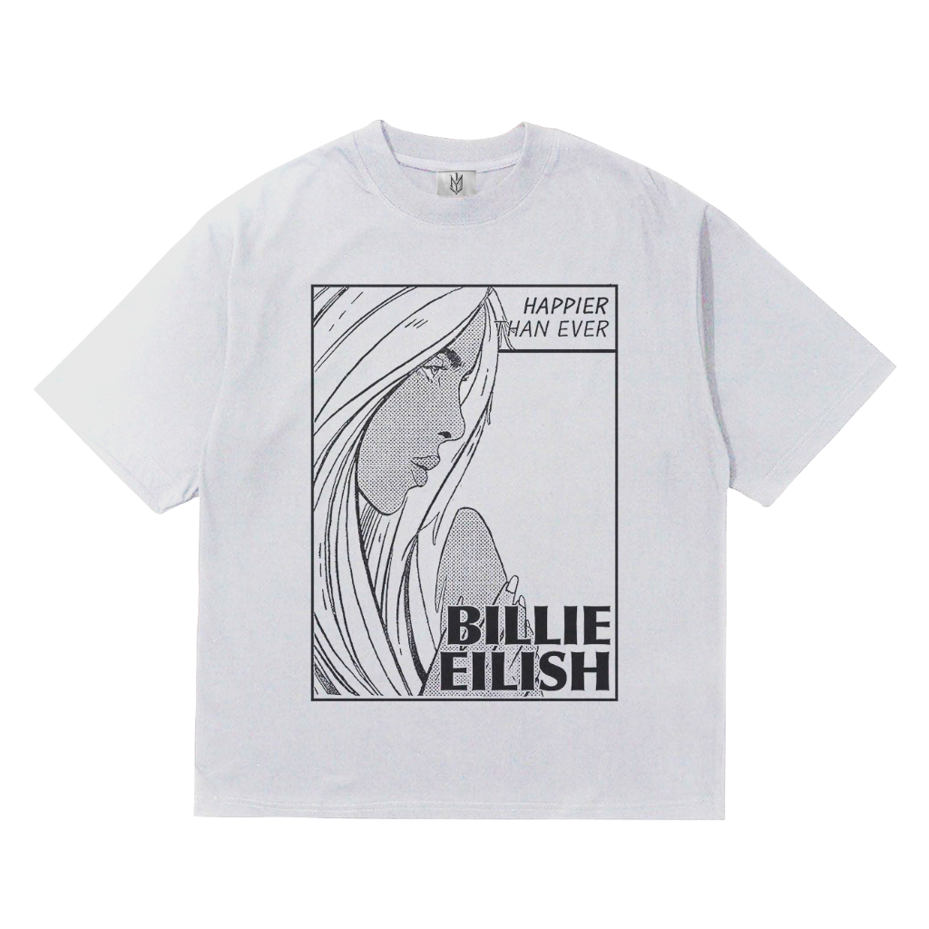 MEDIEVALCO - KAOS BAJU HAPPIER THAN EVER BILLIE EILISH | T-SHIRT OVERSIZE PUTIH I STYLE Y2K VINTAGE 