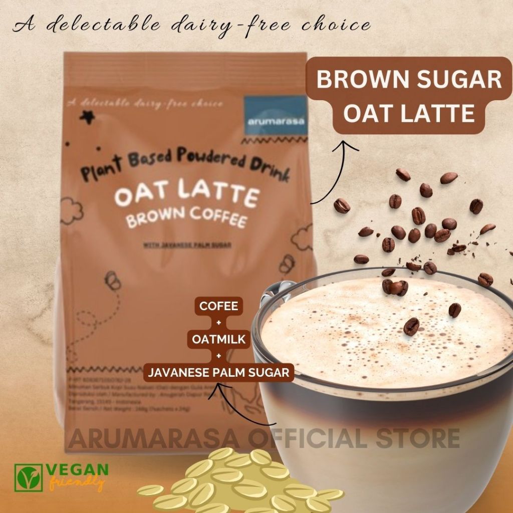 

Plant Based Instant Oat Latte Brown Coffee - Kopi Susu Oat Gula Aren - Dairy Free & Vegan Friendly (1 Pouch Isi 7 sachets)