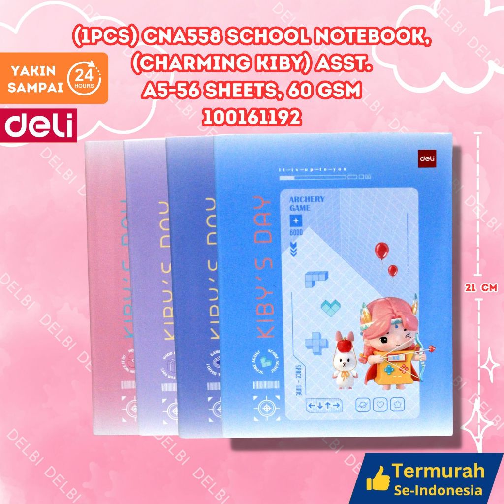 

Deli Sewing Notebook / Buku Tulis Sekolah A5 38 58 Lembar Isi 10 CNA558 SCHOOL NOTEBOOK (CHARMING KIBY) ASST A5-56 SHEETS , 60 GSM