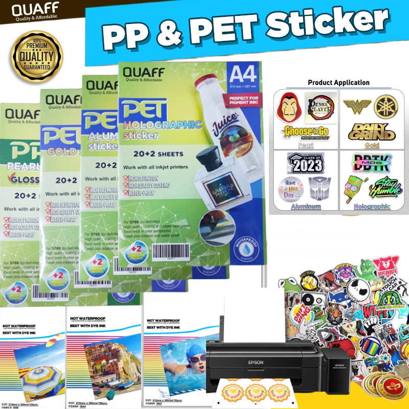 

Ay00! QUAFF Kertas Sticker Vinyl Inkjet Anti Air (20 lembar/pack) ukuran A4 (Glossy Matte