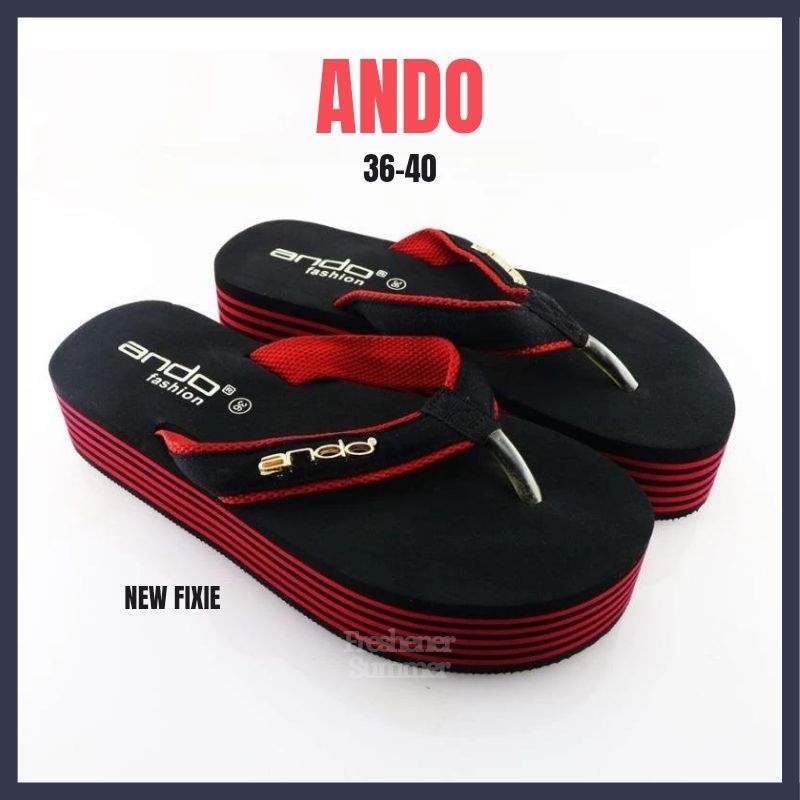 Sandal Wedges Jepit Wanita Ando New Fixie Tinggi 4 cm Hitam Merah - Sendal Cewek Tinggi 36-40 Origin