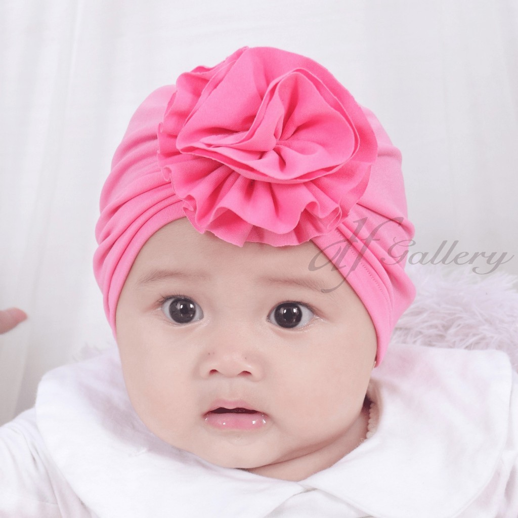 Turban Kriwil Bunga Sorban Bayi Motif Polos | Ciput Baby NewBorn |  Topi Anak Perempuan | Turban Sor