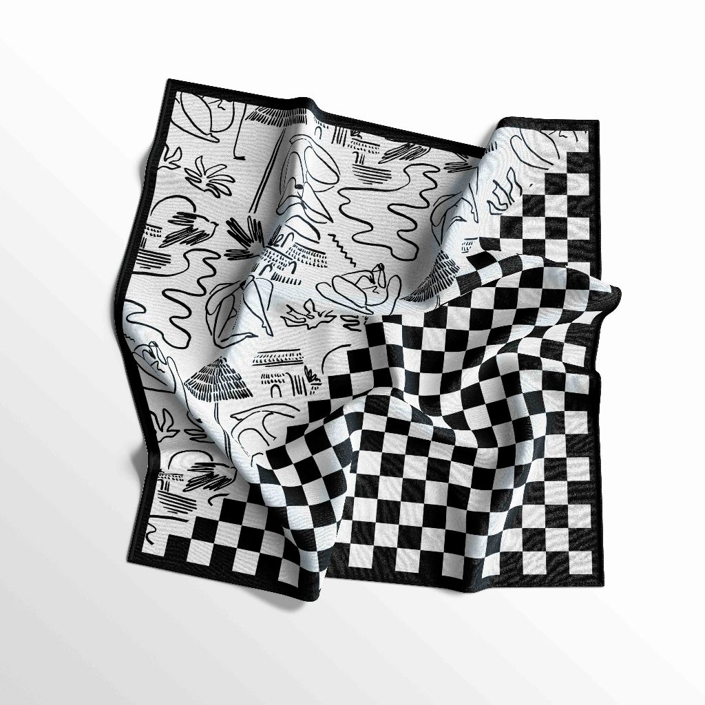CAPITAL - Syal bandana motif catur abstrak - slayer multifungsi - aksesoris fashion skena style