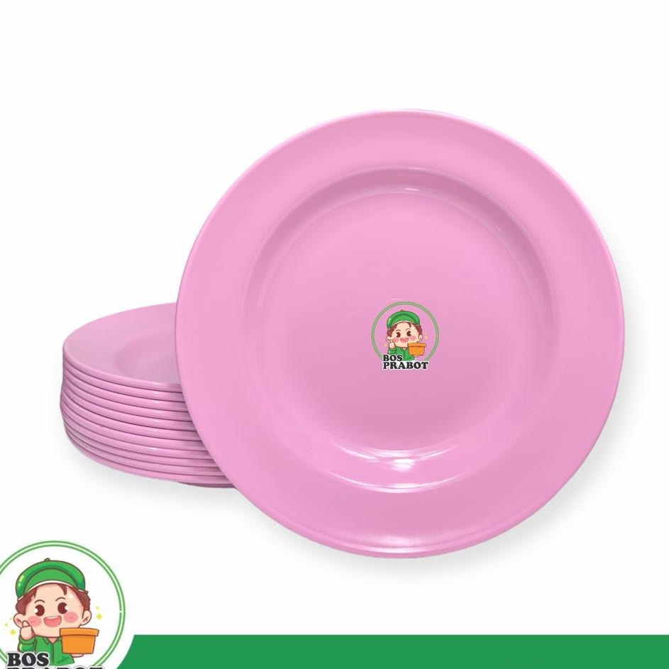 Vd 12 PCS PIRING MELAMIN 9INCH TEBAL MURAH  PIRING MAKAN MELAMIN MURAH LUSINAN  PIRING MELAMIN PINK 