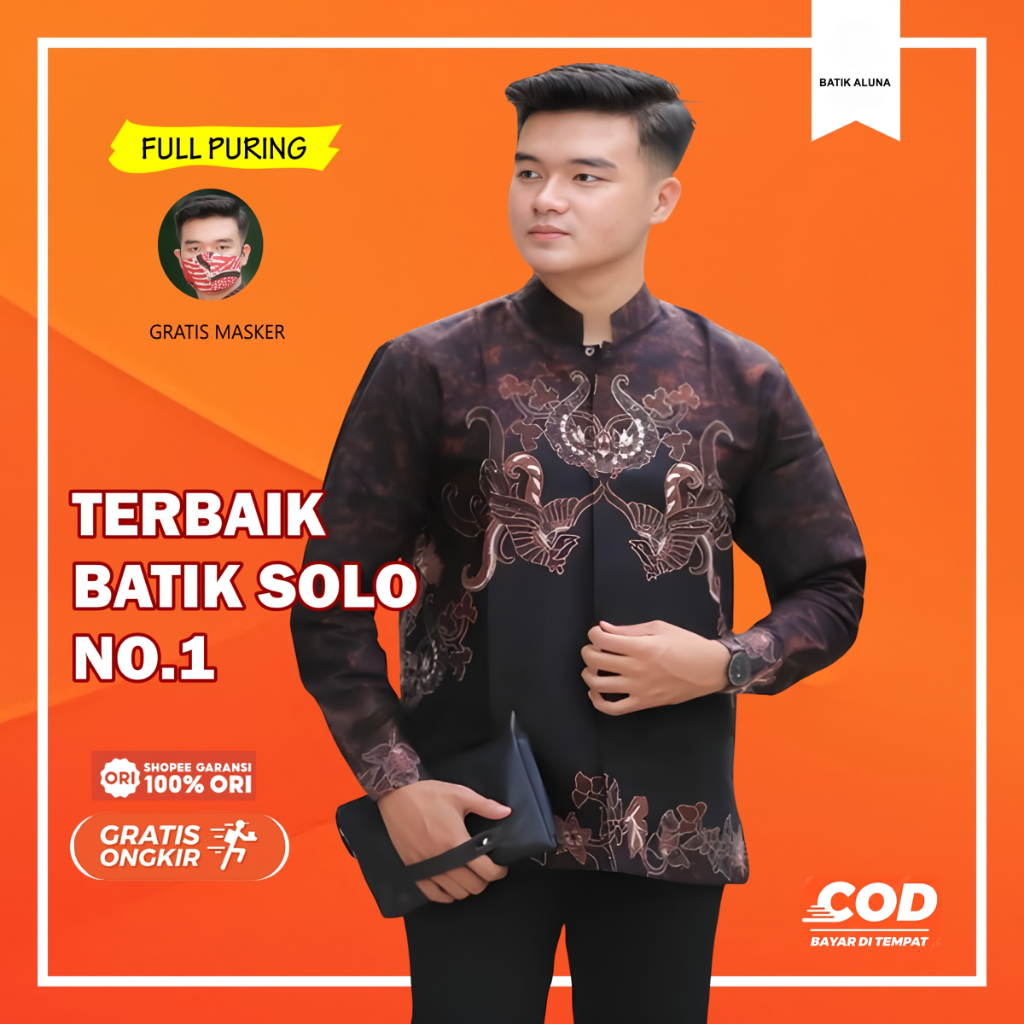 Batik Solo Aluna Baju Koko Muslim Atasan Lengan Panjang MBA 010