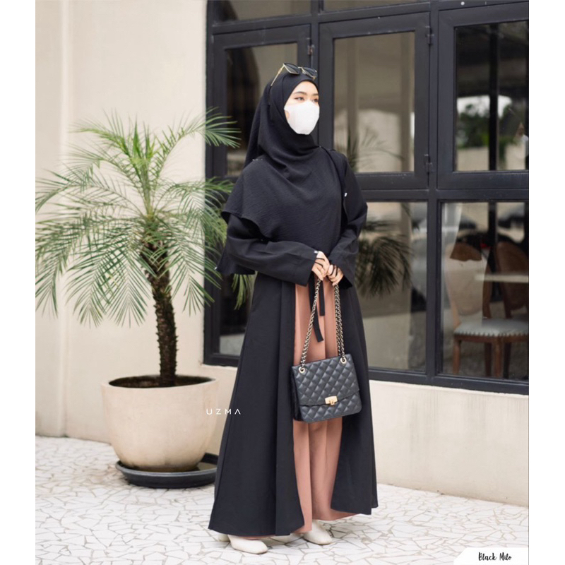 Zella Abaya Black by Uzma Hijab Gamis Look Outer Stylish