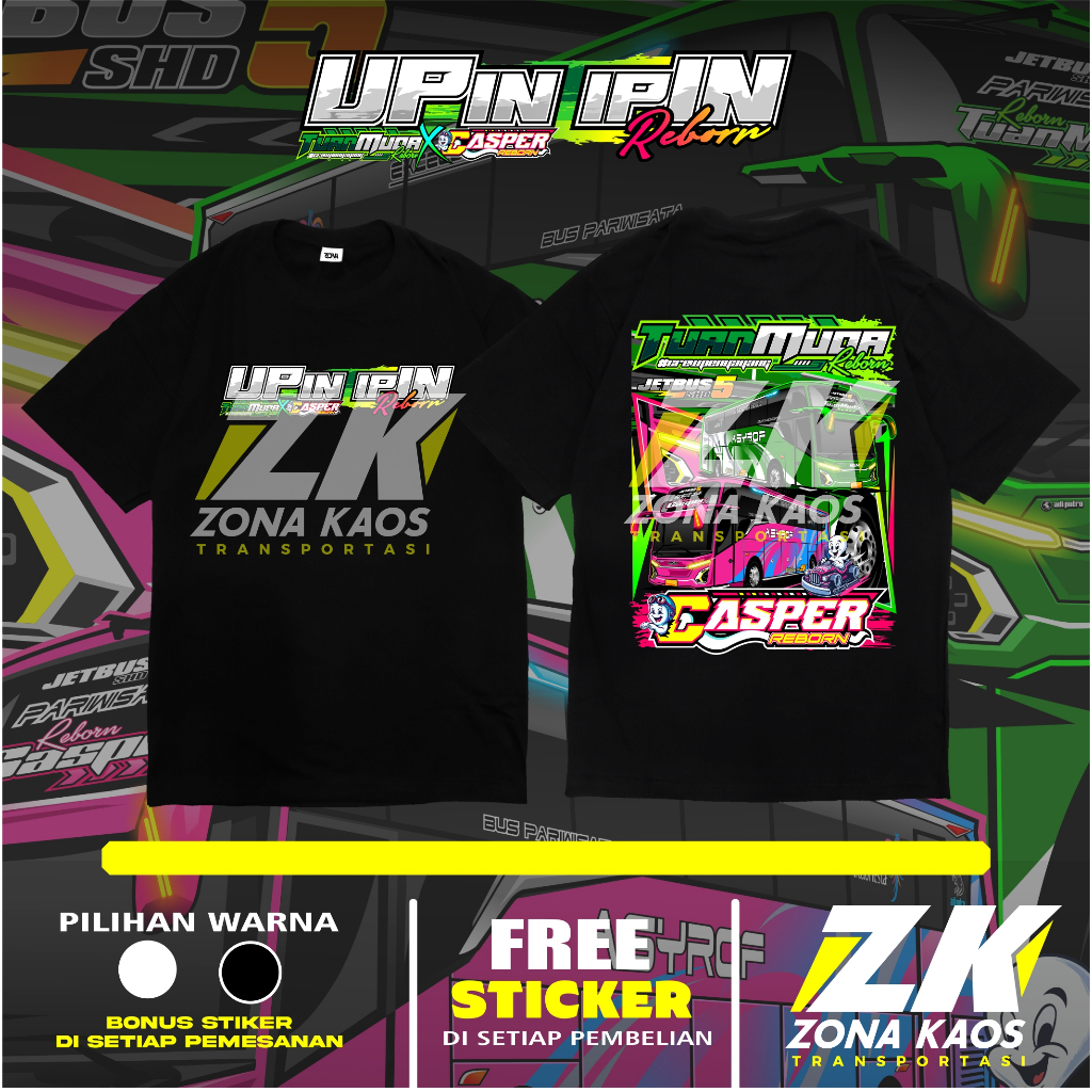 ( FREE STIKER ) KAOS BUS MANIA TUAN MUDA JB5 X CASPER JB5 UPIN IPIN REBORN ANAK DAN DEWASA