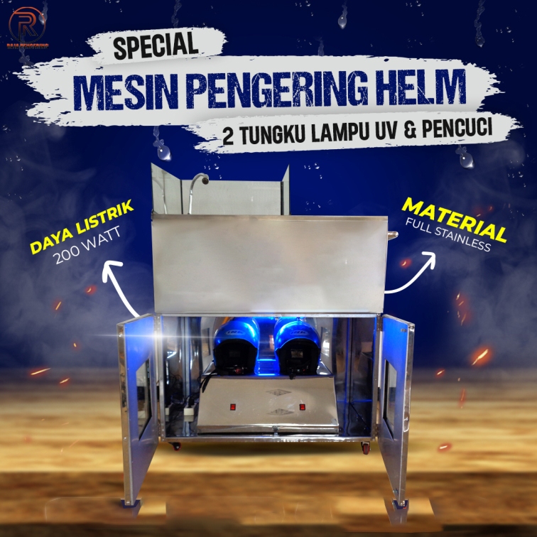 Mesin Cuci dan Pengering Helm Otomatis. Pengering Bahan Bakar Gas LPG Kapasitas 2 Helm 5 Menit
