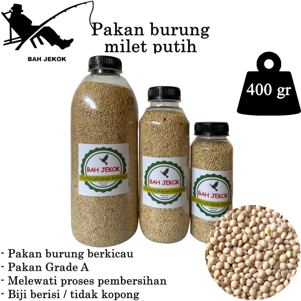 Milet putih untuk pakan burung Lovebird Parkit Kenari Perkutut Finch dll (400gr).