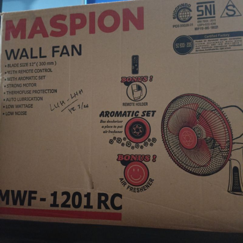 Maspion kipas angin dinding remot control  MWF - 1201RC