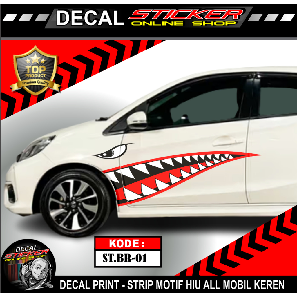 strip samping mobil brio motif hiu kekinian terbaru