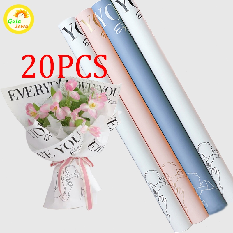 

20pcs Wrapping Paper Motif I Love You Couple Gift Flower Wrapping Bunga Floral Wrapping