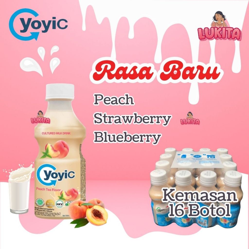 

YOYIC (16 Botol ) 130ml Rasa Peach Stawberry Blueberry MINUMAN SUSU FERMENTASI PROMO ENAK RASA TEH PERSIK ANGGUR STROBERI PAKET USAHA WARUNG GROSIR KULAKAN Ramadhan Buka Puasa Halal