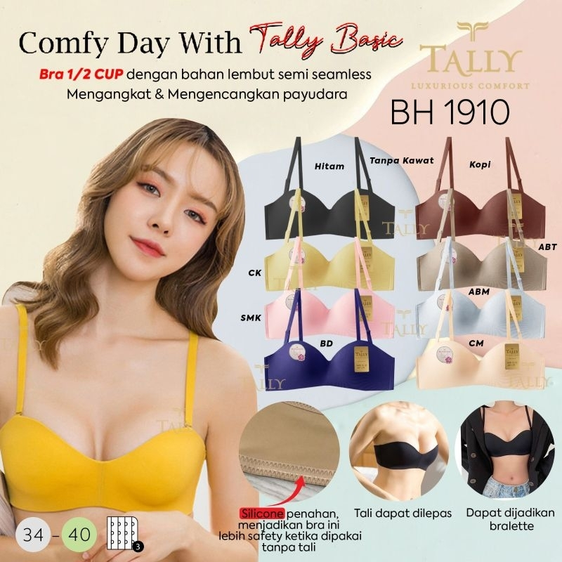 BH TALLY 1910 NON KAWAT SETENGAH CUP TALI BISA COPOT PASANG - TALLY BH 1910 Bra Tanpa Kawat Bahan Ny
