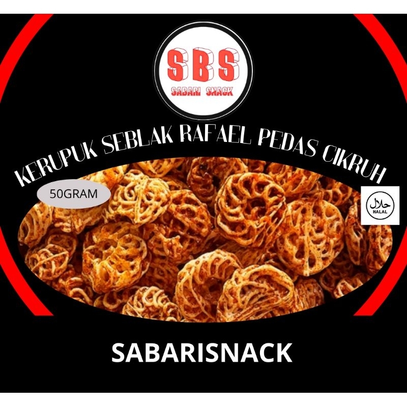 

SABARISNACK 50GRAM CEMILAN SNACK KERUPUK SEBLAK RAFAEL PEDAS CIKRUH