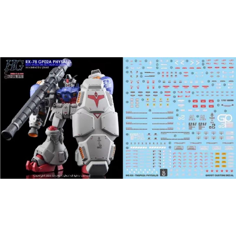 HG RX-78GP02A GUNDAM PHYSALIS WATER DECAL GHOST CUSTOM DECAL