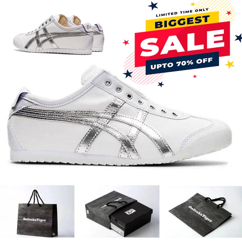 Sepatu Onitsuka Original Mexico 66 slip-on white silver