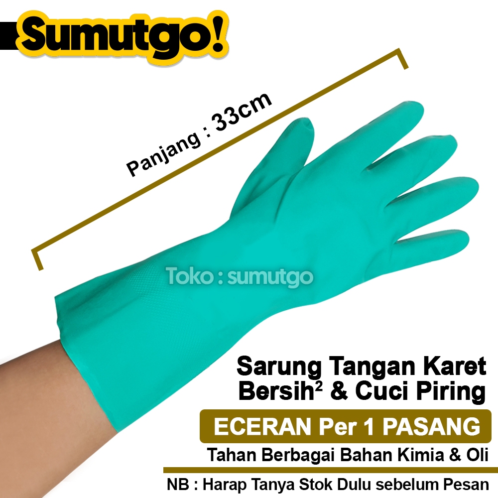 Sarung Tangan Karet Hijau Cuci Piring Panjang 33 cm / Nitrile Rubber Cleaning Glove Anti Air Waterpr