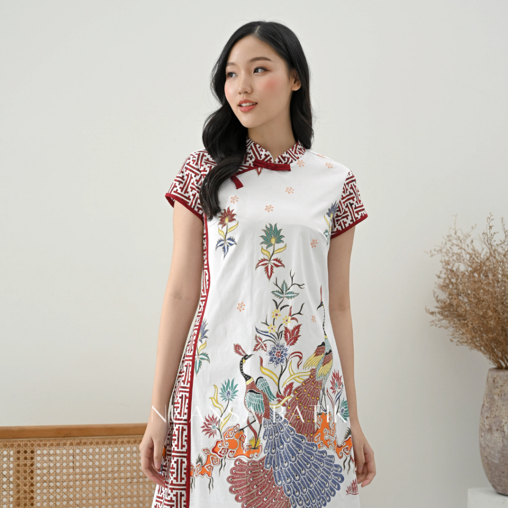 Nuansa Batik Dress Batik Mini Model Cheongsam Bahan Katun Stretch